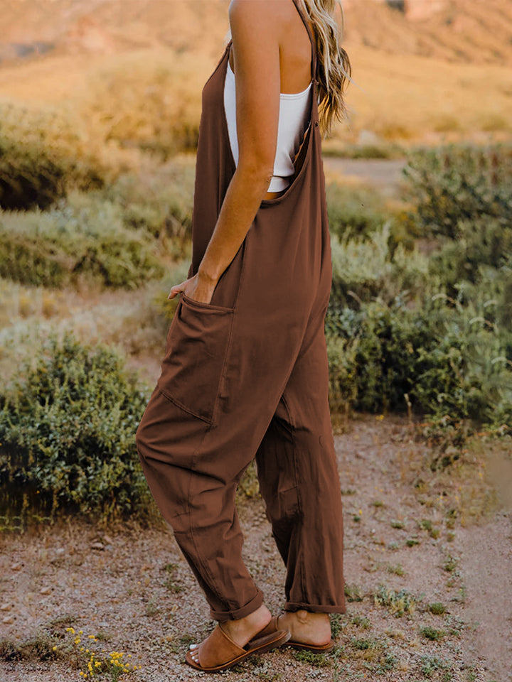 Oversize Sleeveless V-Neck Pocketed Jumpsuit