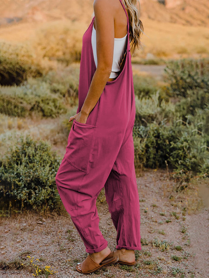 Oversize Sleeveless V-Neck Pocketed Jumpsuit