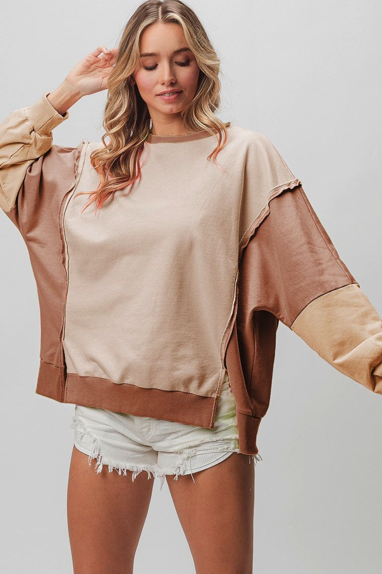 Neutral Color Block Sweatshirt