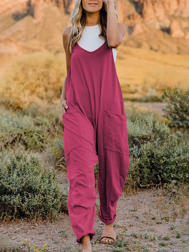 Oversize Sleeveless V-Neck Pocketed Jumpsuit